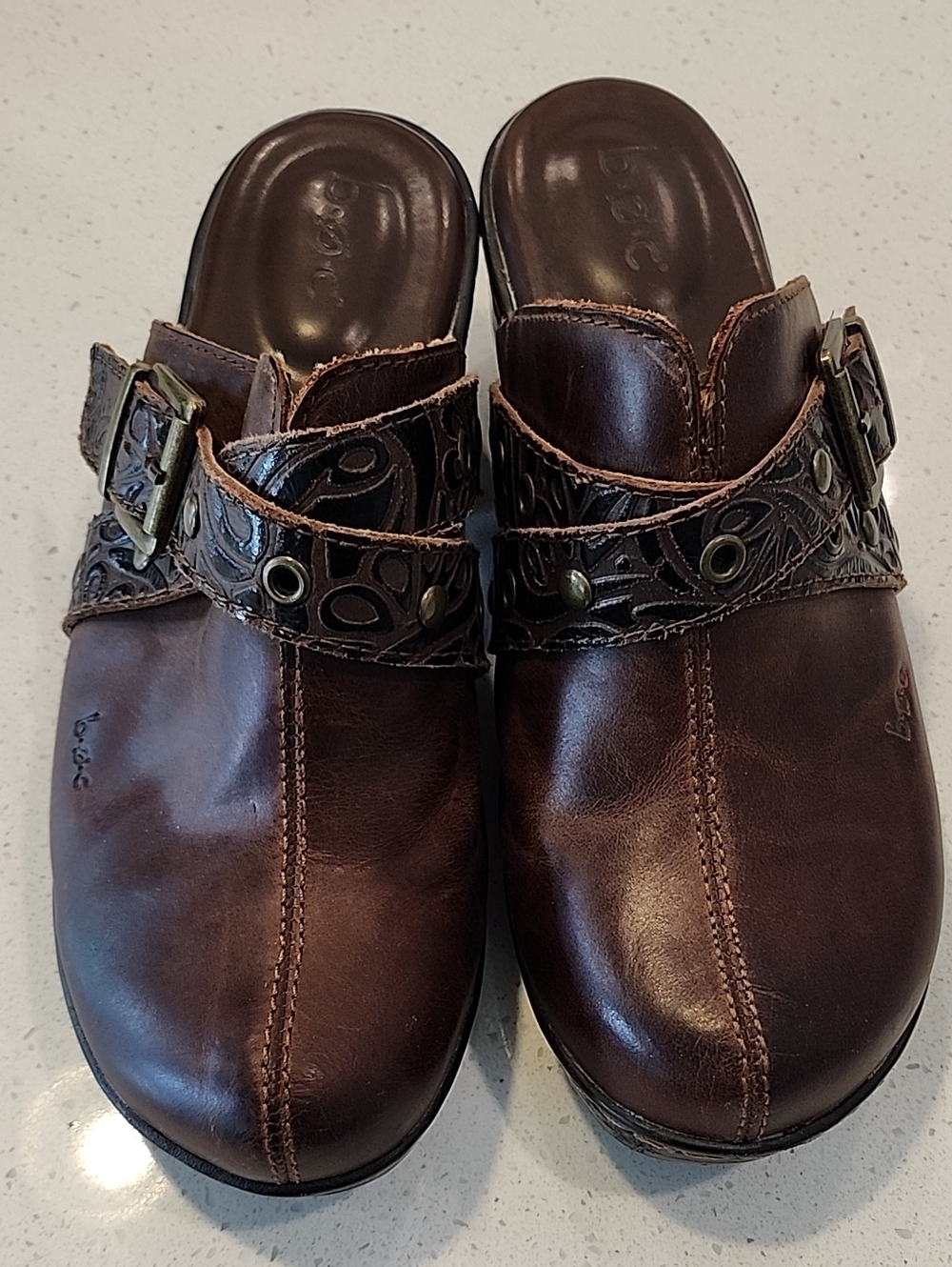 BOC Women's Leather Slide Clog in Dark Brown with Decorative Buckle Size 8